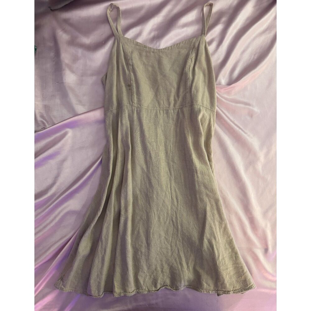 Beige Linen-Look Fit & Flare Mini Dress